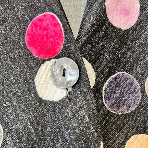 Trisha Tyler one X polkadot cardigan black colorful print asymmetrical knit - Picture 2 of 6